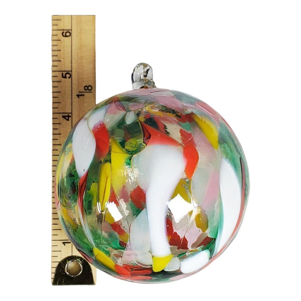 Glass Blown Ornament Christmas Tree Round Clear Red Green Decor Poland Handmade - Picture 8 of 9